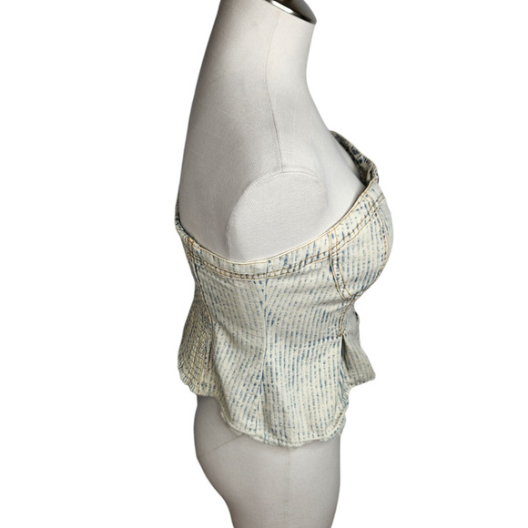 NWT Pilcro Cream and Gray Strapless Button-Down Blouse. Anthropolgie - Picture 4 of 9